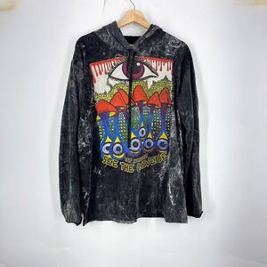 No Time Mens Acid Wash Psychedelic‎ Mushroom Eye Graphic Long Sleeve Hoodie SZ L